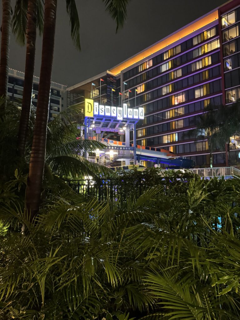 Disneyland Hotel at night