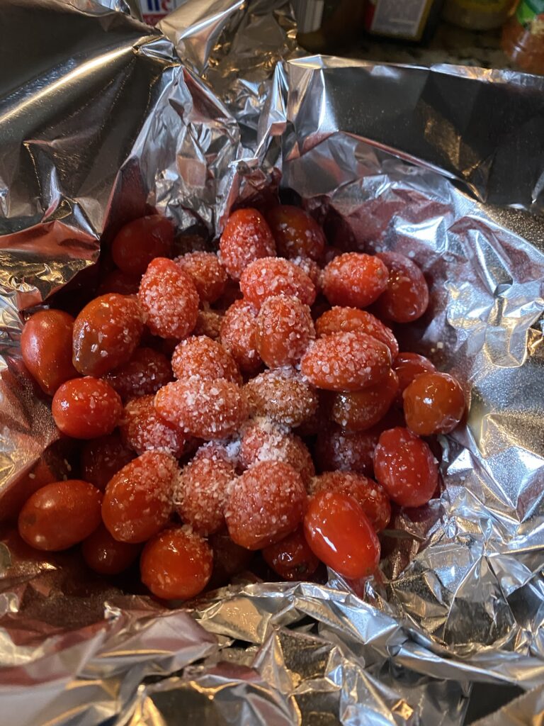 Salted tomatoes in a foil pouch