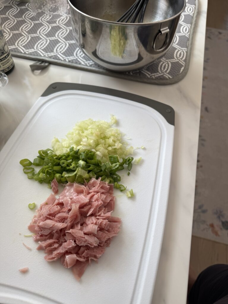 Diced ham, celery, and onion