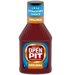 A bottle of Open Pit BBQ sauce