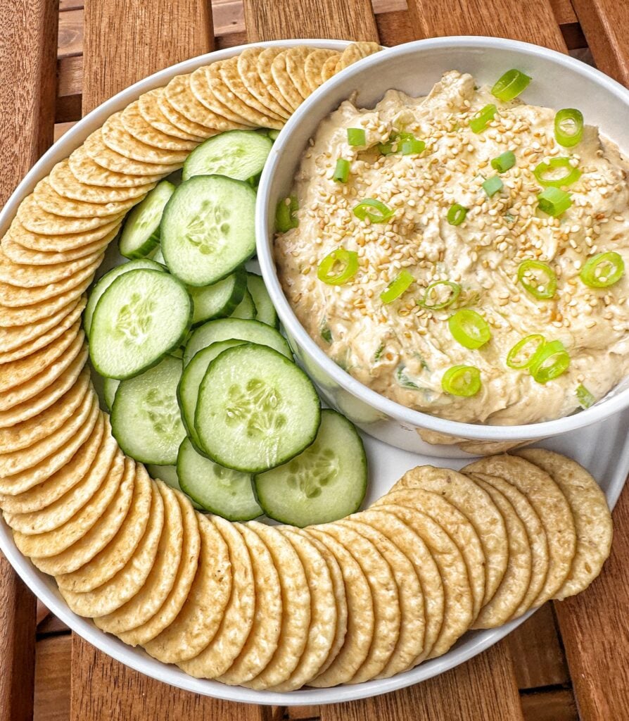 Toasted sesame dip with sliced cucumbers 