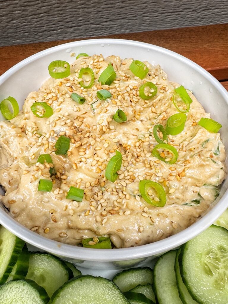Toasted sesame dip with sliced cucumbers