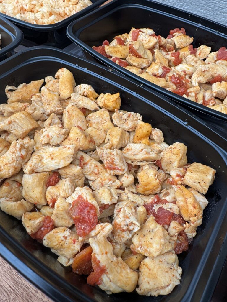 A close up of the prepackaged chicken meals