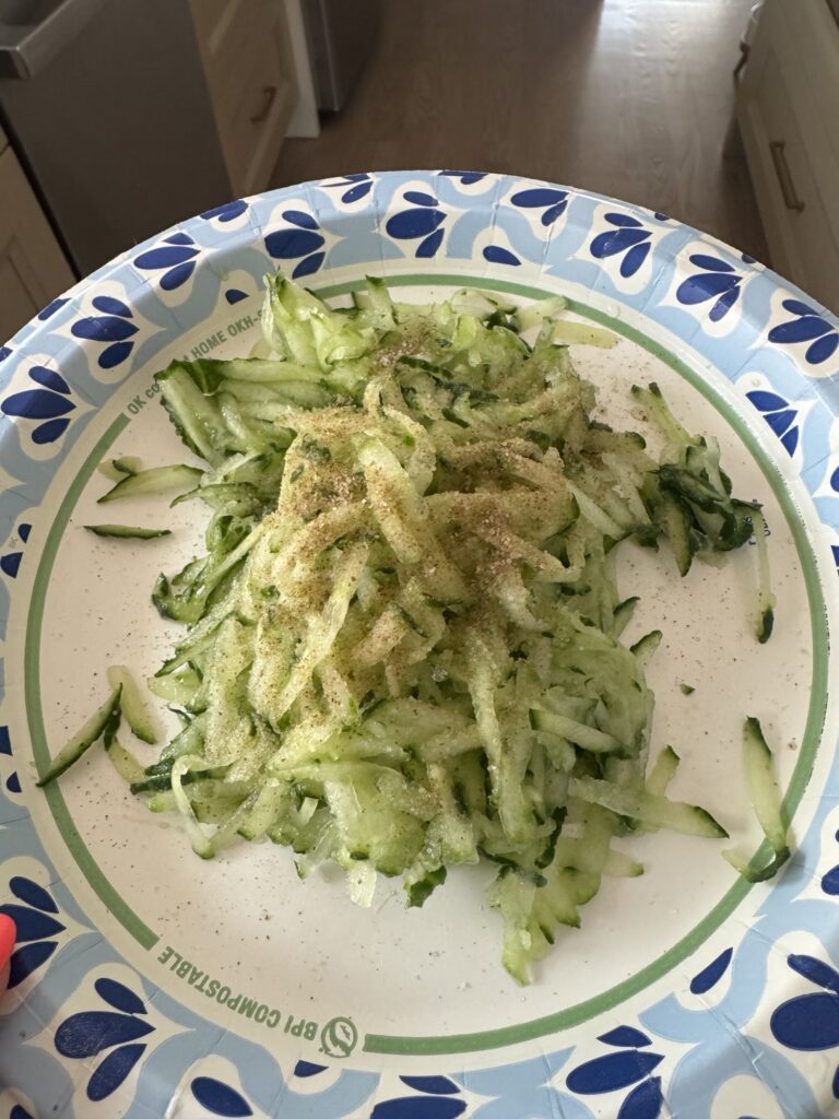 Grated cucumber marinating inn celery salt