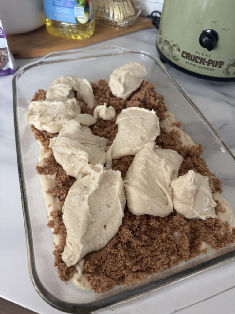 Cake batter layered on top of cake batter