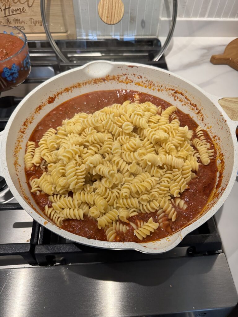Pasta in the sauce