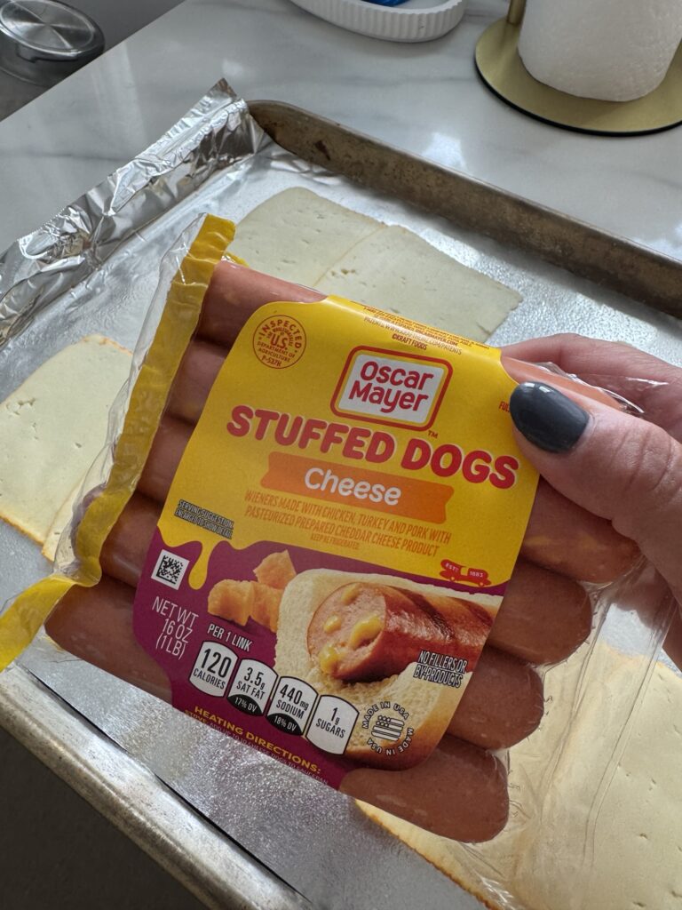 A package of Oscar Mayer cheese stuffed hot dogs