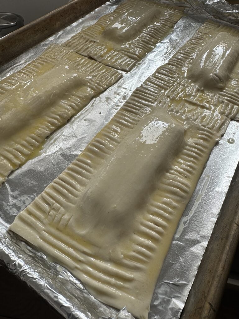 The pastry covered dogs covered in egg wash